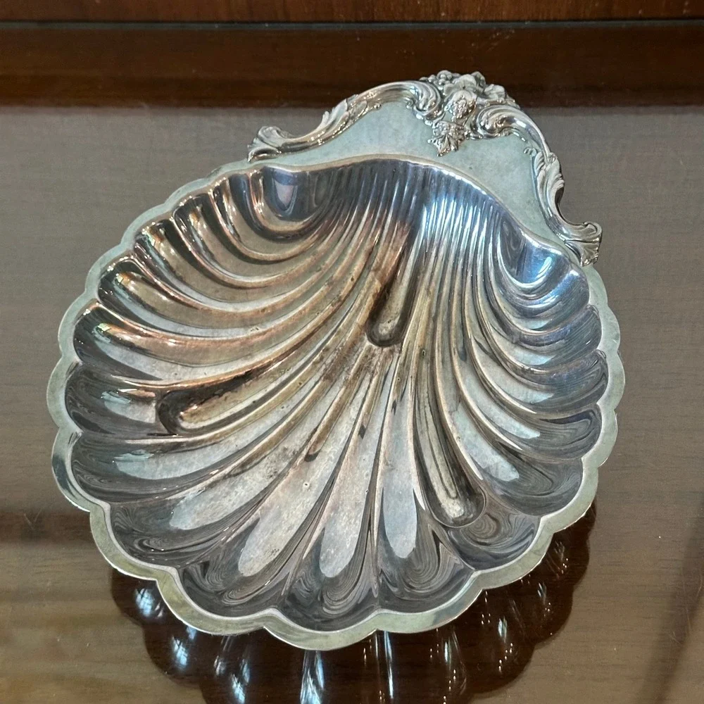 Vintage Silver Plated Clam Shell Dish Scalloped Coastal Catchall Tray 10 Inch